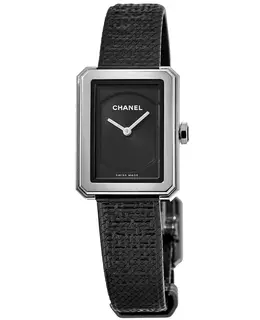 Chanel Boy-Friend Rectangle Black Dial Steel Women's Watch h5317