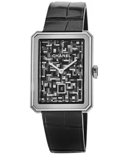 Chanel Boy-Friend Limited Edition Tweed Grey Dial Leather Strap Women's Watch h6128