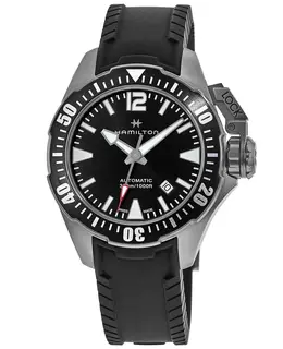 Hamilton Khaki Navy Frogman Automatic Black Dial Rubber Strap Men's Watch h77605335