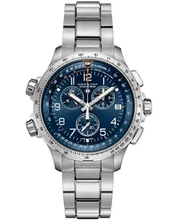 Hamilton Khaki X-Wind GMT Chrono Quartz Blue Dial Stainless Steel Men's Watch h77922141