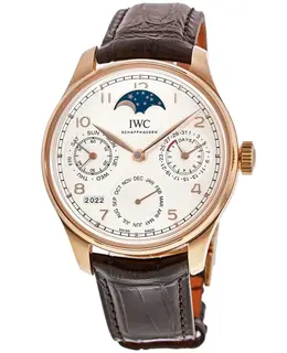 IWC Portugieser Perpetual Calendar 18kt Rose Gold Silver Dial Leather Strap Men's Watch iw503302