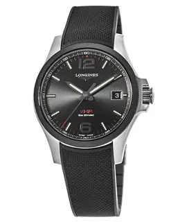 Longines Conquest V.H.P. 41mm Black Dial Black Rubber Strap Men's Watch l3.719.4.56.9