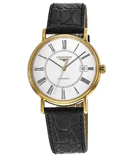 Longines Presence Automatic Gold Plated White Dial Leather Strap Men's Watch L4.921.2.11.2 l49212112