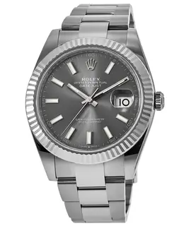Rolex Datejust 41 Steel & White Gold Fluted Bezel Slate Dial Oyster Men's Watch m126334-0013