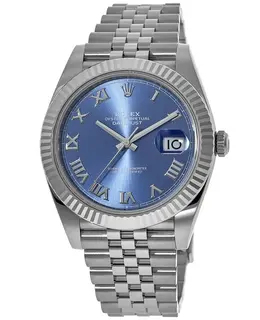 Rolex Datejust 41 Steel & White Gold Blue Roman Dial Fluted Bezel Jubilee Band Men's Watch m126334-0026