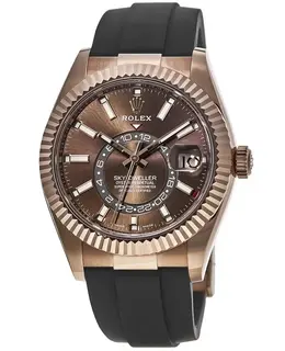 Rolex Sky-Dweller 18kt Everose Gold Chocolate Dial OysterFlex Rubber Strap Men's Watch m326235-0005