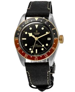 Tudor Black Bay GMT S&G Black Dial Leather Strap Men's Watch m79833mn-0003
