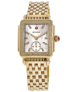 Michele Deco Mid MOP Diamond Bezel Gold Tone Women's Watch mww06v000124