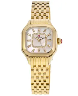 Michele Meggie Diamond Quartz Mother of Pearl Dial 18K Gold-Plated Steel Women's Watch mww33b000010