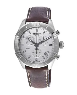 Tissot PR 100 Sport Gent Chronograph Silver Dial Leather Strap Men's Watch t101.617.16.031.00