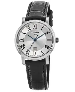 Tissot Carson Premium Lady Silver Dial Black Leather Strap Women's Watch t122.210.16.033.00
