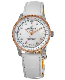 Breitling Navitimer Automatic 35 Mother of Pearl Diamond Dial Leather Strap Women's Watch u17395211a1p4