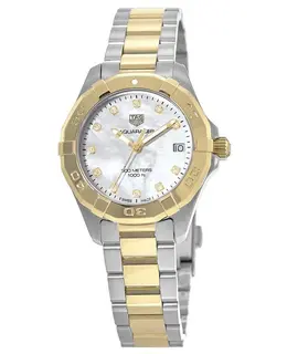 Tag Heuer Aquaracer Lady 300M 32MM Yellow Gold & Steel Diamond Dial Women's Watch wbd1322.bb0320