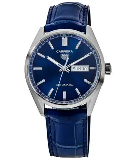 Tag Heuer Carrera Calibre 5 Day-Date Blue Dial Leather Strap Men's Watch wbn2012.fc6502
