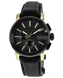 Gucci G-Chrono XL Black Dial Leather Strap Men's Watch ya101203