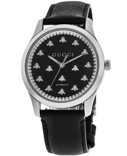 Gucci G-Timeless Black Onyx Stone Dial Leather Strap Men's Watch ya126286