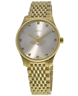 Gucci G-Timeless Silver Dial Gold Tone Steel 36mm Women's Watch ya1264155