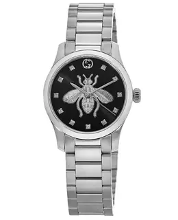 Gucci G-Timeless Bee Black Diamond Dial Steel Women's Watch ya1265024
