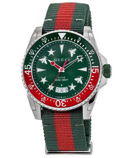 Gucci Dive Green Dial Red & Green Fabric Strap Men's Watch ya136339