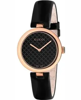 Gucci Diamantissima Black Lacquered Dial Leather Strap Women's Watch ya141401