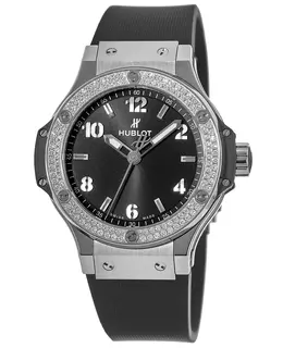 Hublot Big Bang 38mm Black Dial Diamond Rubber Strap Women's Watch 361.sx.1270.rx.1104