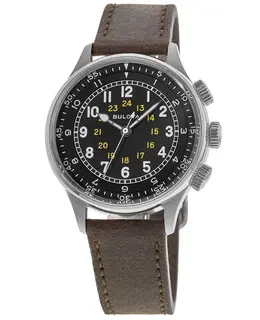 Bulova A-15 Pilot Black Dial Brown Leather Strap Men's Watch 96a245
