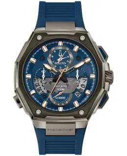 Bulova Precisionist Blue Chronograph Dial Rubber Strap Men's Watch 98b357