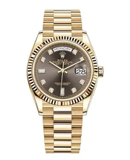 Rolex Day-Date Yellow Gold Dark Grey Diamond Dial Women's Watch m128238-0022