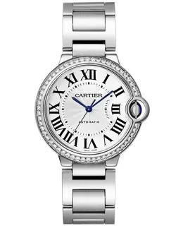 Cartier Ballon Bleu 36mm Silver Dial Diamond Steel Women's Watch w4bb0024