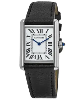 Cartier Tank Must Large Silver Dial Leather Strap Women's Watch wsta0041
