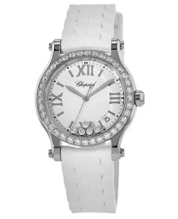 Chopard Happy Sport Medium 36mm Floating Diamonds Custom Diamond Bezel Rubber Strap Women's Watch 278582-3001-cd