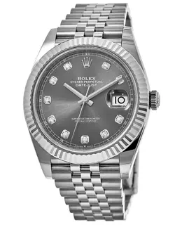 Rolex Datejust 41 Steel & White Gold Rhodium Diamond Dial Fluted Bezel Men's Watch m126334-0006