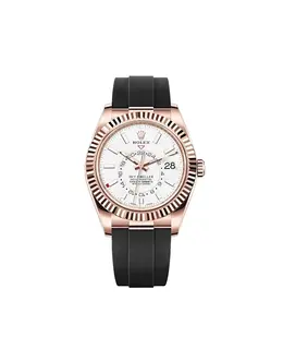 Rolex Sky-Dweller 18kt Everose Gold White Dial OysterFlex Rubber Strap Men's Watch m326235-0004