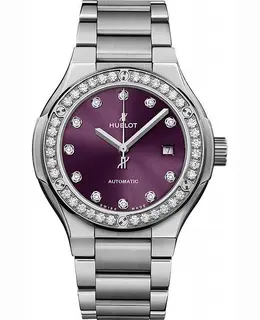 Hublot Classic Fusion 33mm Titanium Purple Diamond Dial Women's Watch 585.nx.897v.nx.1204