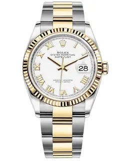 Rolex Datejust 36 Steel & Yellow Gold White Roman Dial Women's Watch m126233-0030