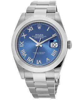 Rolex Datejust 41 Stainless Steel Azzuro Blue Roman Dial Men's Watch M126300-0017