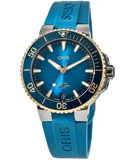 Oris Aquis Date Blue Dial Gold & Steel Rubber Strap Men's Watch 01 400 7769 6355-07 4 22 75fc