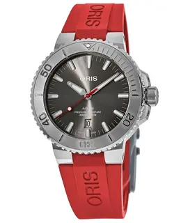 Oris Aquis Date Automatic Grey Dial Red Rubber Strap Men's Watch 01 733 7730 4153-07 4 24 66eb