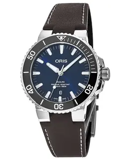Oris Aquis Date Blue Dial Brown Leather Strap Men's Watch 01 733 7732 4135-07 5 21 10fc