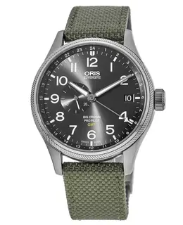 Oris Big Crown ProPilot GMT Small Second Grey Dial Green Fabric Strap Men's Watch 01 748 7710 4063-07 5 22 14fc