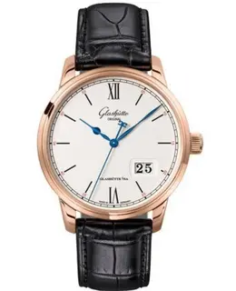 Glashuette Original Senator Excellence Panorama Date Silver Dial Black Leather Strap Men's Watch 1-36-03-02-05-30