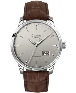Glashuette Original Senator Excellence Panorama Date Silver Dial Brown Leather Strap Men's Watch 1-36-03-03-02-31