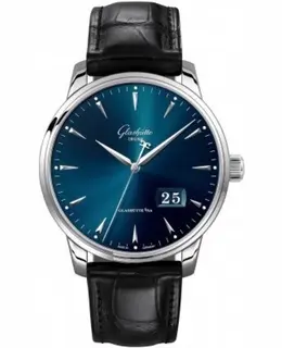 Glashuette Original Senator Excellence Panorama Date Blue Dial Black Leather Strap Men's Watch 1-36-03-04-02-30