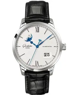 Glashuette Original Senator Excellence Panorama Date Moonphase Silver Dial Black Leather Strap Men's Watch 1-36-04-01-02-01