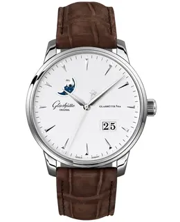 Glashuette Original Senator Excellence Panorama Date Moonphase Silver Dial Brown Leather Strap Men's Watch 1-36-04-05-02-31