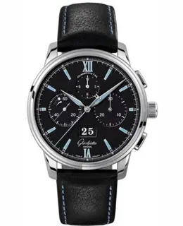 Glashuette Original Senator Chronograph Panorama Date Black Dial Black Leather Strap Men's Watch 1-37-01-03-02-35