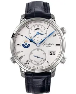Glashuette Original Senator Cosmopolite Silver Dial Blue Leather Strap Men's Watch 1-89-02-01-04-30