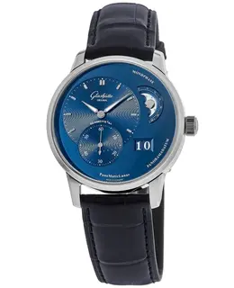 Glashuette Original PanoMaticLunar Blue MoonPhase Dial Leather Strap Men's Watch 1-90-02-46-32-61