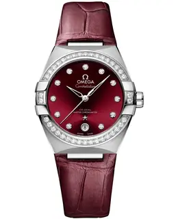 Omega Constellation Co-Axial Master Chronometer Red Dial Diamond Leather Strap Women's Watch 131.18.36.20.61.001
