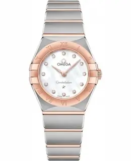 Omega Constellation Manhattan Quartz 25mm Mother of Pearl Dial Diamond Rose Gold and Stainless Steel Women's Watch 131.20.25.60.55.001 131.20.25.60.55